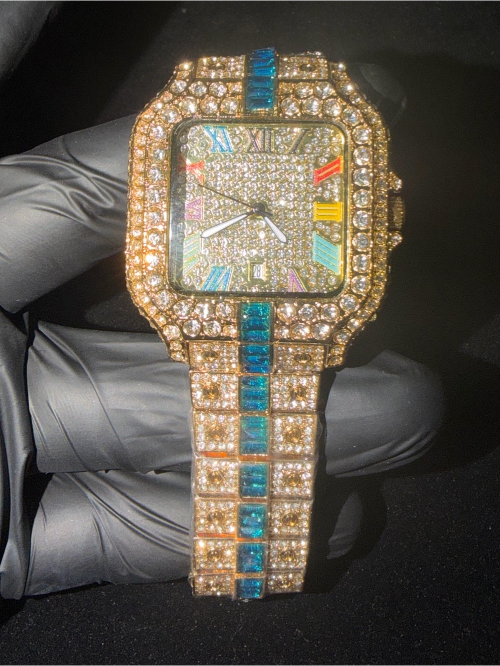 Gold Crystal Pavé Women's Watch with Blue Accent